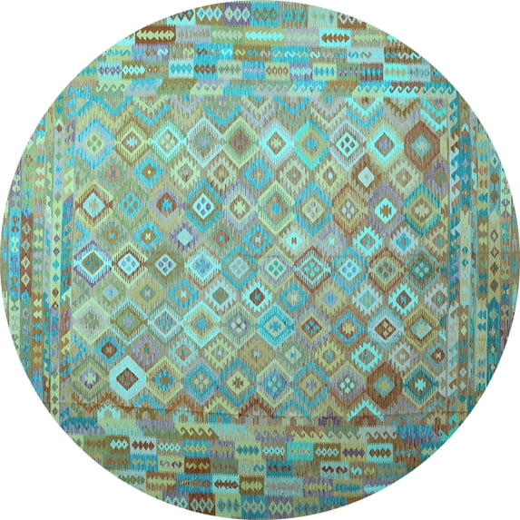 Ahgly Company Indoor Round Southwestern Light Blue Country Area Rugs, 7' Round