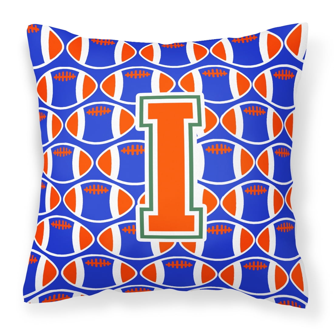 Letter I Football Green, Blue and Orange Fabric Decorative Pillow ...