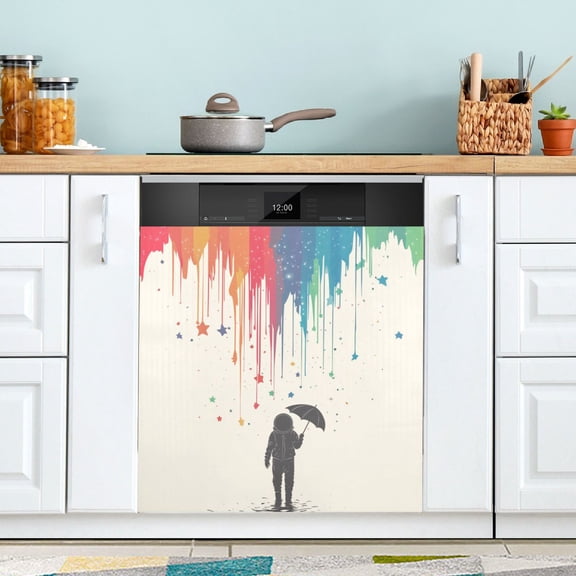 Yayeee Magnetic Dishwasher Cover for The Front Decoration Home Kitchen Machine Sticker Protector, Black Astronaut