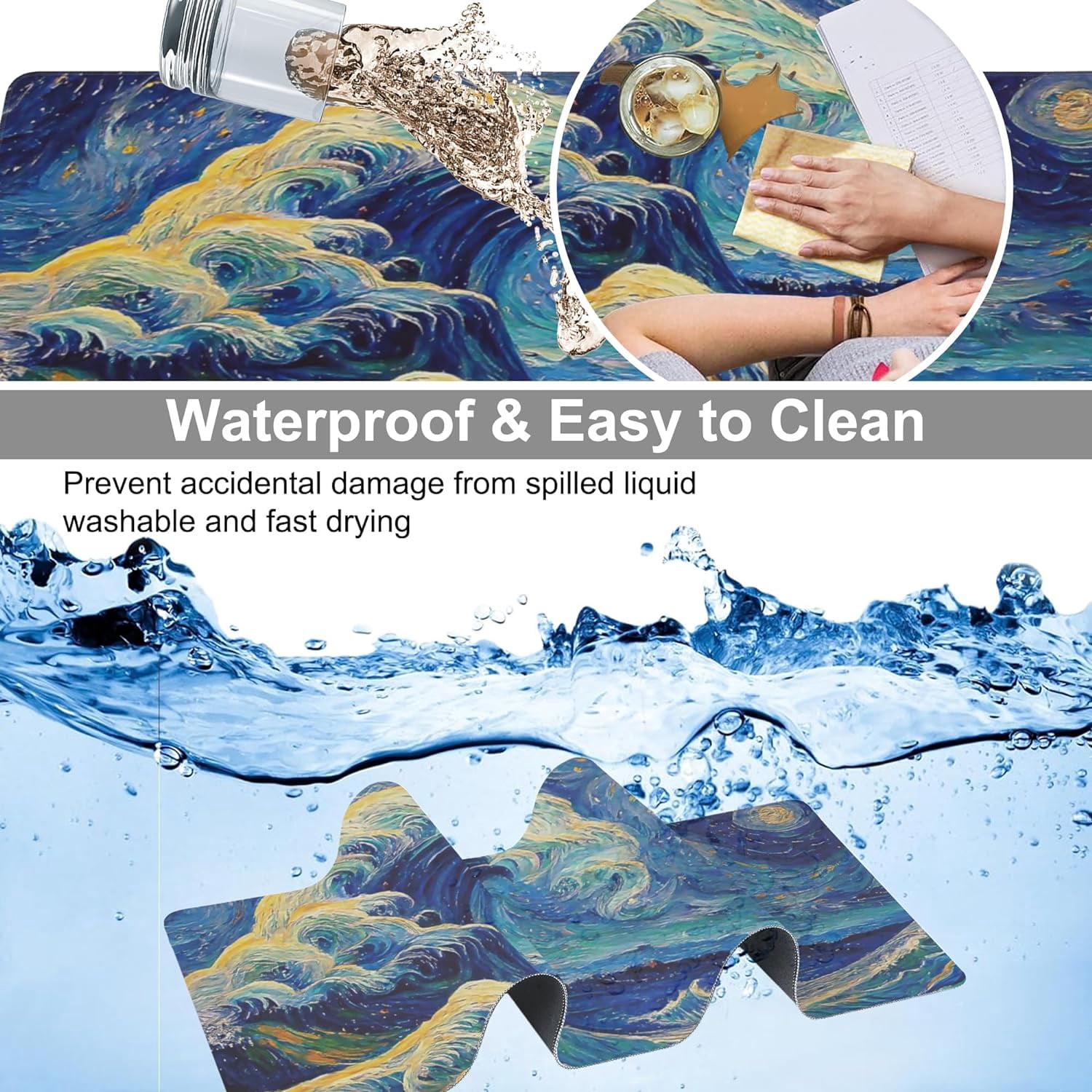 Desk Mat, Great Wave Off Kanagawa Extended Large Gaming Mouse Pad for Desk XXL, Non-Slip Rubber Base Stitched Edges Long Computer Keyboard Desk Pad Mouse Mat for Home Office Gaming 35.4"X15.7"