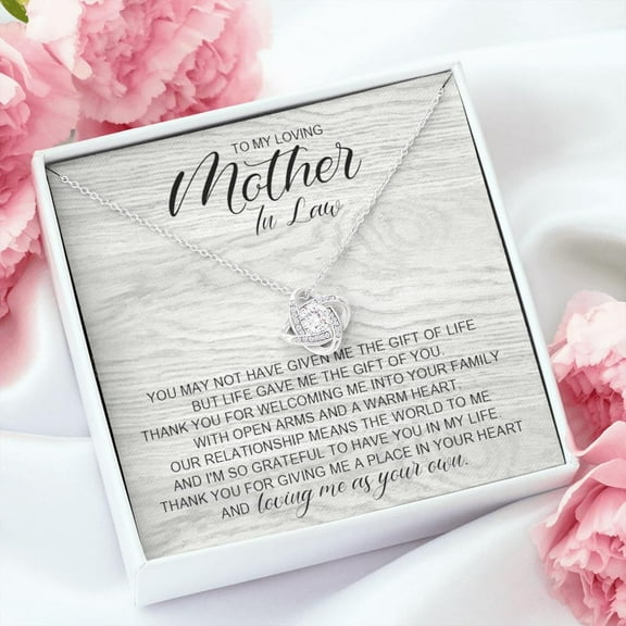 To My Loving Mother-In-Law Necklace Personalized Necklace For Boyfriend’s Mom Birthday Or Sentimental Jewelry For Her, White Love Knot Necklace