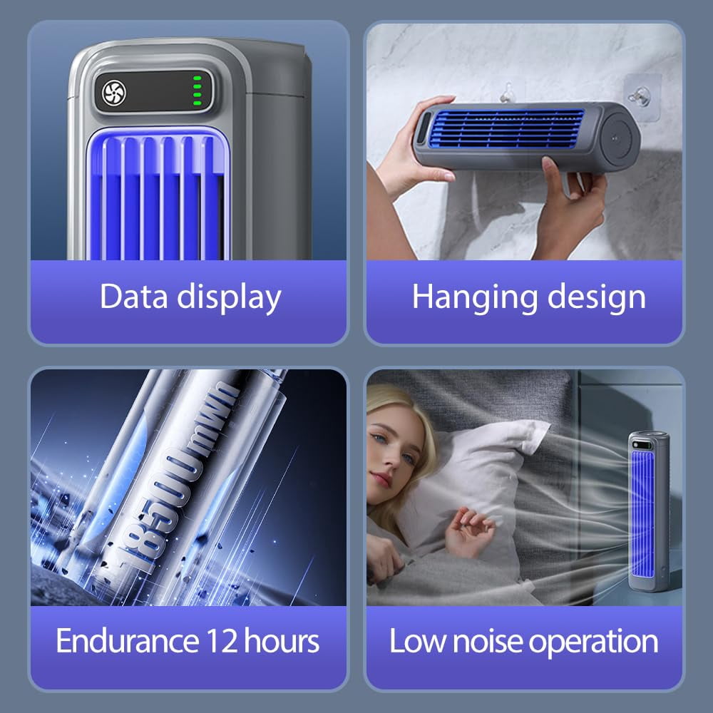 Bladeless Wall-Mounted Fan for Kitchen and Bedroom, 3-Speed Portable Cross-Flow Personal Fan with Punch-Free Installation, AC-Style Quiet Fan