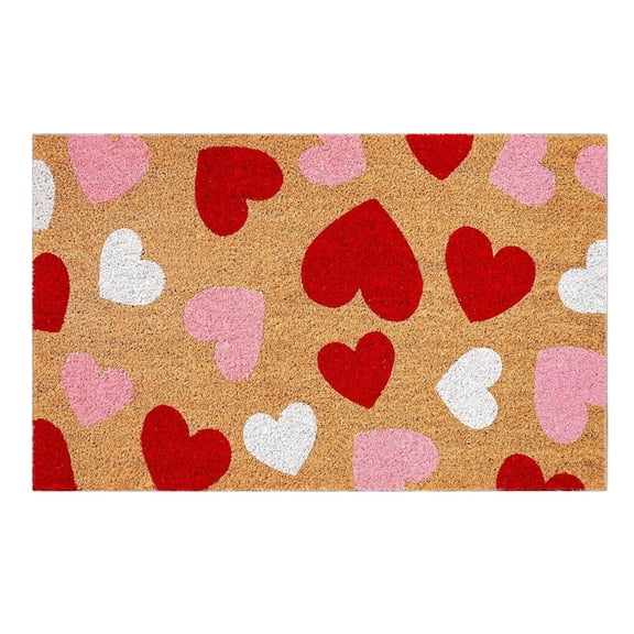 Extra Long Red Heart Welcome Floor Mat Valentine's Day decorations - Natural Coir Doormat, Entrance Door Rugs for Indoor Outdoor Home Bathroom Valentine's day Gift,Red,24*16 Inch