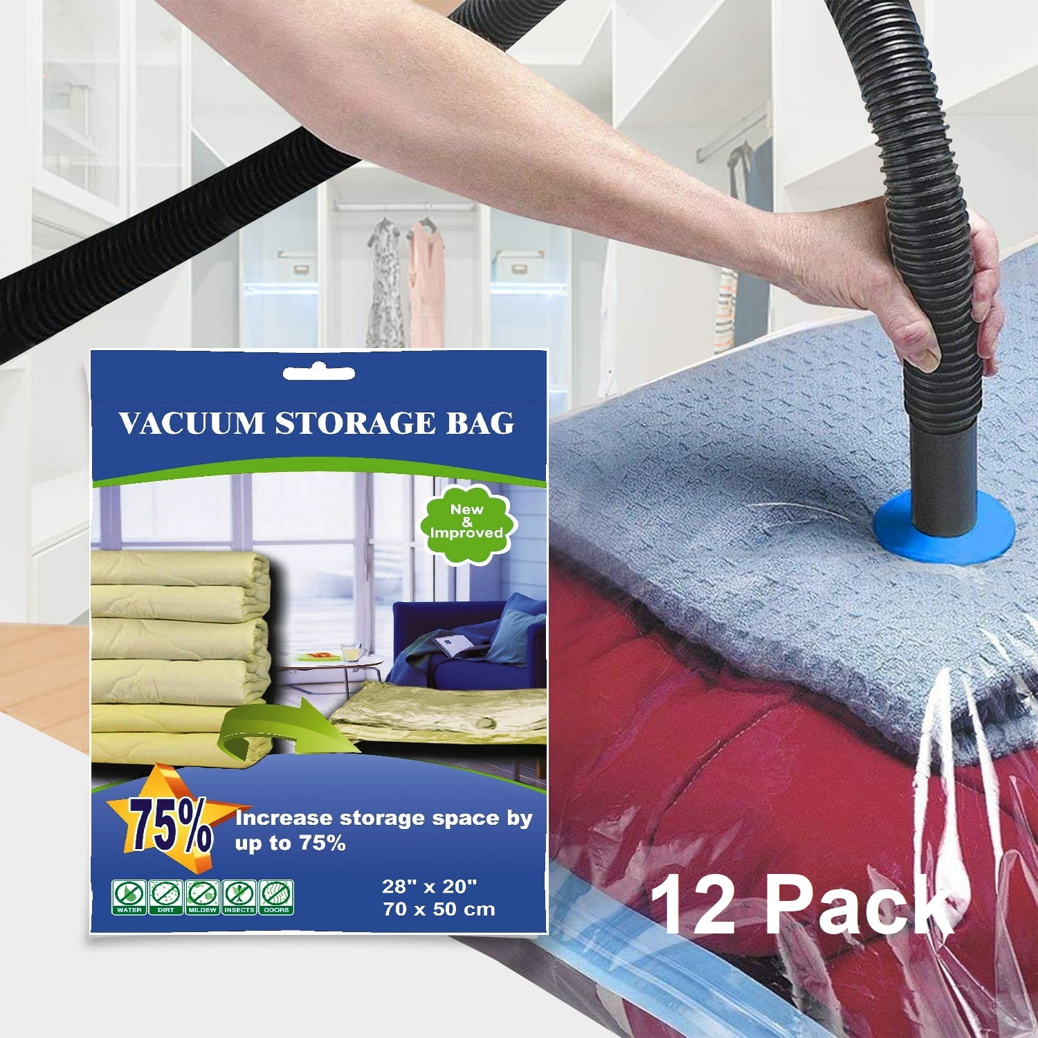 12 Pack Premium Large Vacuum Space Saver Storage Compress Bag for Toys, 3 Mil Thick Space Bag