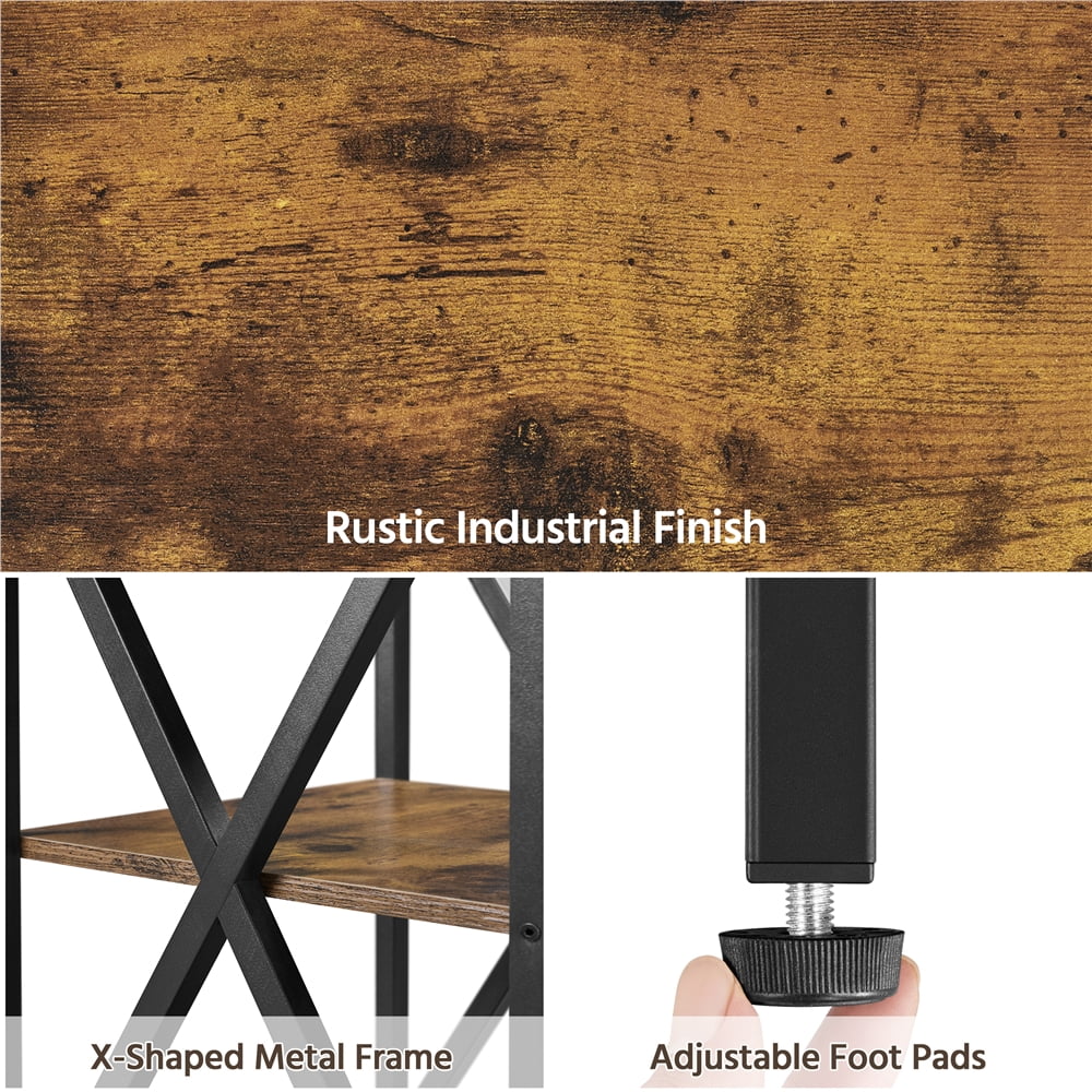 Alden Design Industrial 3-Tier Wooded End Table with Metal Frame for Living Room, Rustic Brown