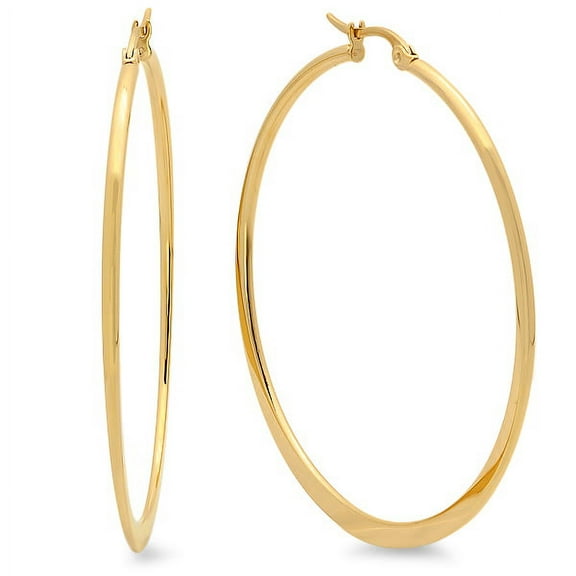 SteelTime 18K Gold Plated Flattened Bottom Hoop Earrings For Women