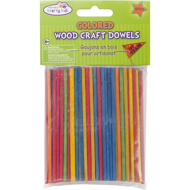 Wood Craft Dowels 4"Colored 1/8" 100/Pkg