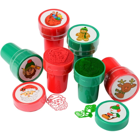 U. S. Toy Christmas Party Favor 1.5" Party Favor Stampers, Green Red, 6 CT