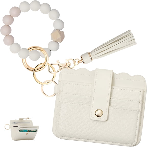 DESIGNICE 2026 New Wristlet Keychain Bracelet Wallet, Silicone Key Ring, Tassel Card Pocket Key Chains for Women - White, Handbags, Travel, Shopping, Daily Use, Gifts, Casual Wear, Accessories