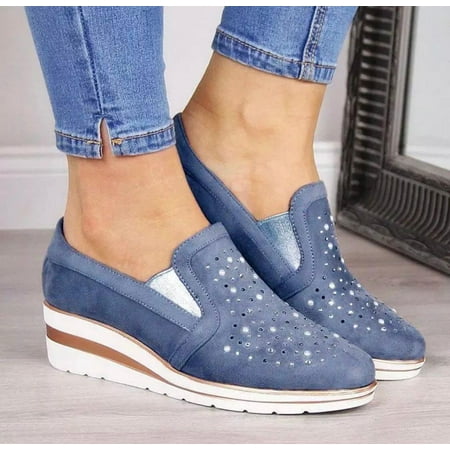 

QISIWOLE Summer Casual Wedge Walking Shoes Women Rhinestone Breathable Plus Size Sneakers clearance under 10 !