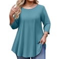 thumbnail image 2 of Tunic Tops for Women Plus Size 3/4 Sleeve Crew Neck Swing Flare Loose T-Shirt Blouses to Wear with Leggings Light Blue L, 2 of 6
