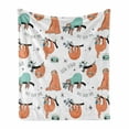 thumbnail image 1 of Sloth Soft Flannel Fleece Throw Blanket, Pattern Hand Drawn Sloths on Branches Laziness Mood Words Fun, Cozy Plush for Indoor and Outdoor Use, 70" x 90", Pale Blue Orange Black, by Ambesonne, 1 of 6