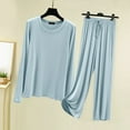 thumbnail image 2 of Modal Pajama Sets For Women 2 Piece Pants And Long Sleeve Outfits Fall Casual Pullover Tops & Wide Leg Pants Lounge Sets Loungewear (Light Blue,Large), 2 of 5
