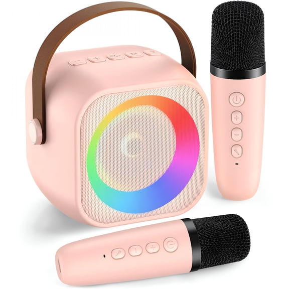 GJX Karaoke Machine for Kids Adults, Mini Portable Bluetooth Karaoke Speaker with 2 Wireless Microphone and Lights, Gifts for Girls Ages 4, 5, 6, 7, 8, 9, 10, 12 Family Home Party.