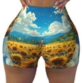 thumbnail image 2 of Logiee Field Bicycle Young Sunflower Print Women's Biker Shorts,Workout Gym Shorts,Scrunch Shorts,Tummy Control Hidden Scrunch Running Yoga Shorts-Medium, 2 of 8