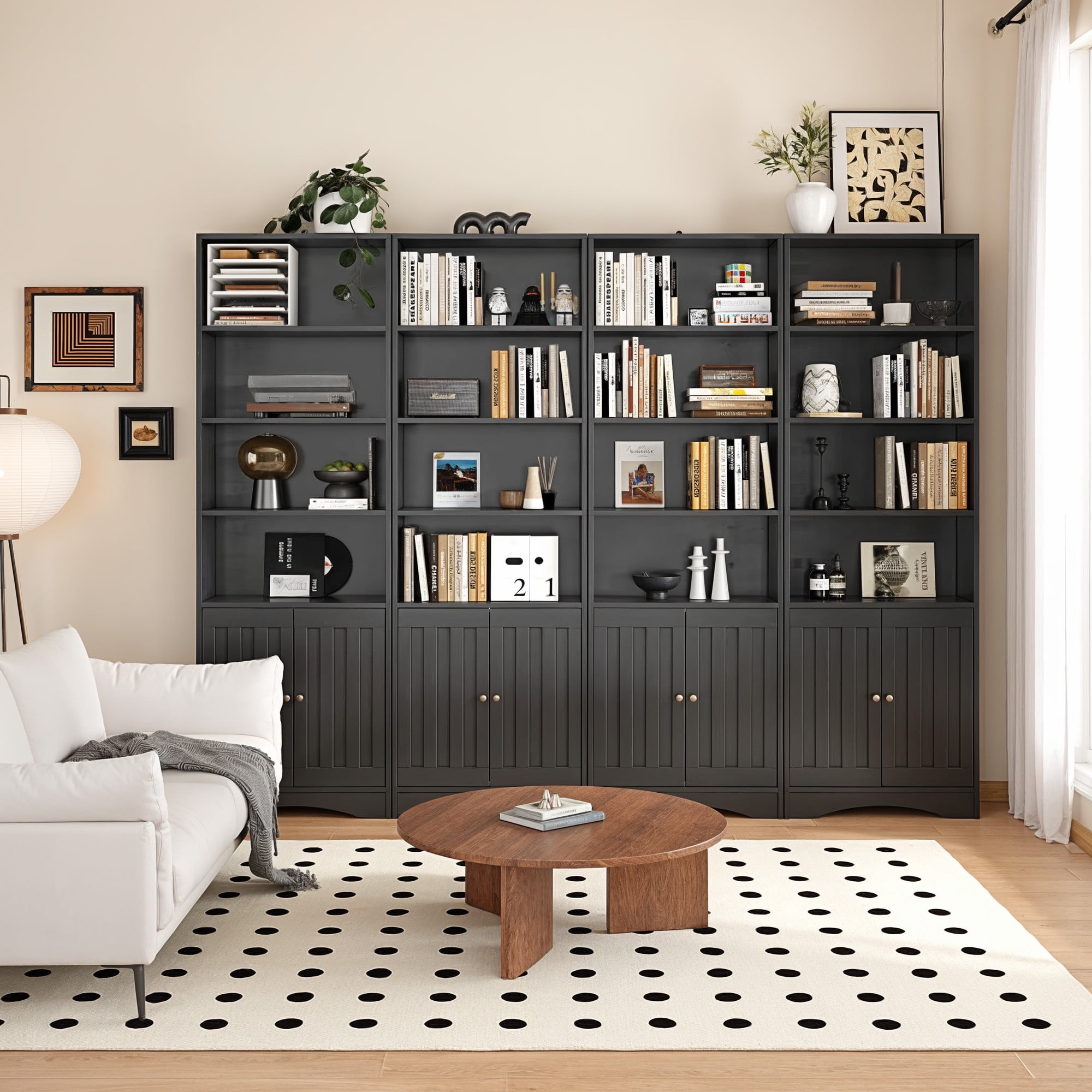 Lofka 71" 6-Shelf Tall Bookcase and Bookshelf with 2 Doors, Black