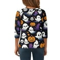 thumbnail image 3 of Abcomgle Girls Halloween T-Shirt Spooky Ghost Pumpkin Graphic T-Shirts for Girls Crewneck 3/4 Sleeve Shirts for Kids Fall Funny Holiday Tee Top Girls,5-6 Years, 3 of 5