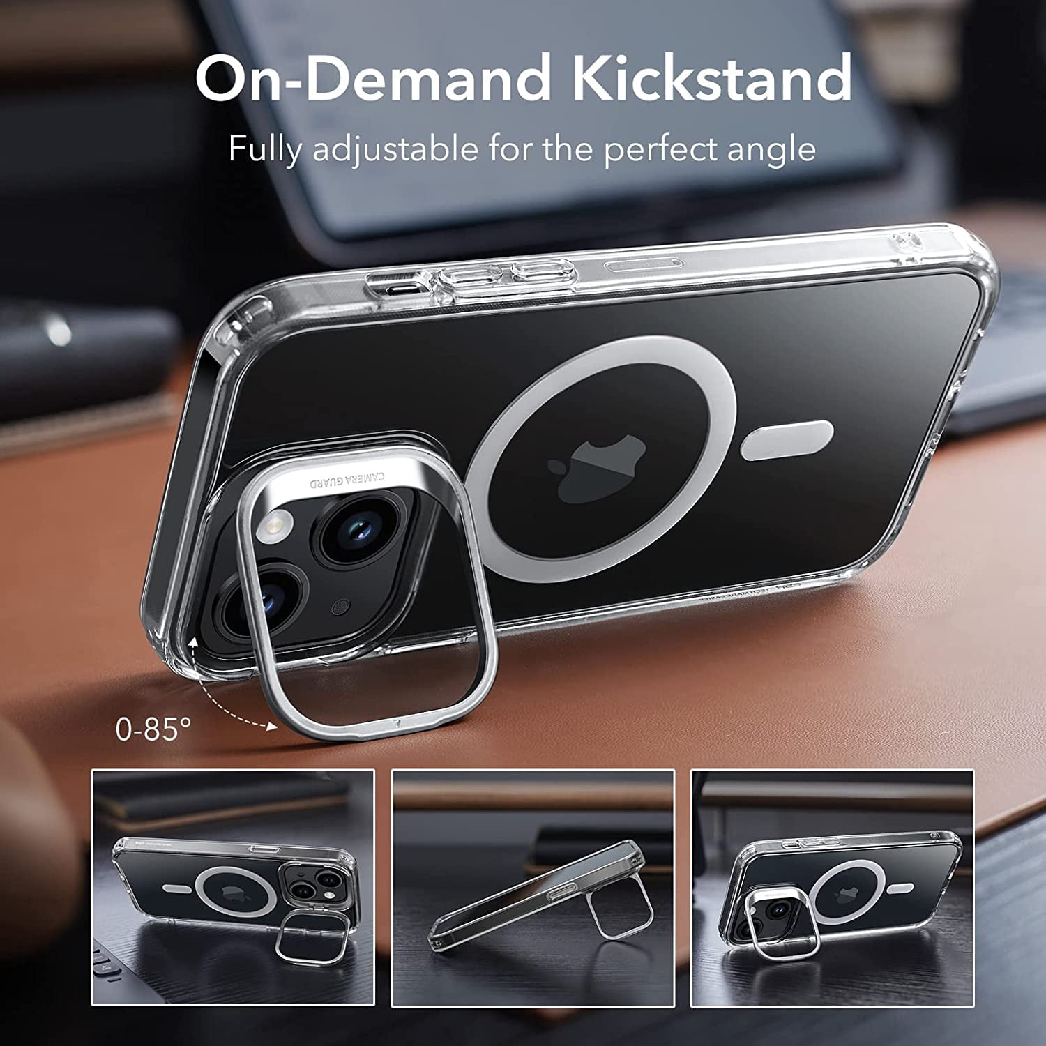 RGHJAR-ESR for iPhone 13 Case/iPhone 14 Case, Compatible with MagSafe, Built-in Stash Stand Clear Phone Case for iPhone 13/iPhone 14, Military-Grade Protection Magnetic Phone Case, Classic Series, Cl