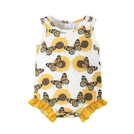 

Rovga Clothes For Girls Infant Cartoon Butter Fly Printed Sleeveless Pullover Romper Newborn Sweatshirt Bodysuits Retro Play Outfits Yellow 12-18 Months