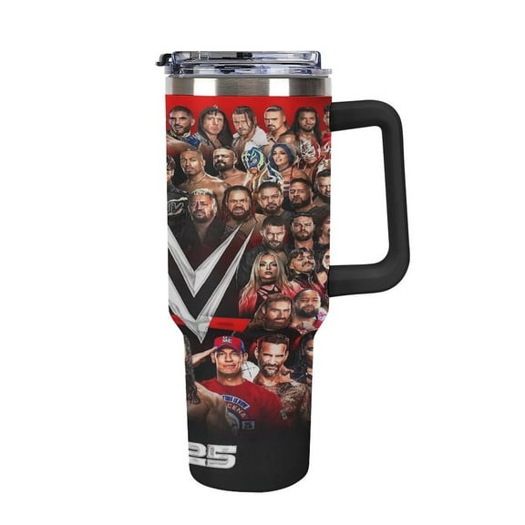 WWE 40 Oz Tumbler with Handle And Straw, Vacuum Insulated Stainless Steel Double Wall Water Bottle Travel Coffee Mug, Gifts for Women Boys Girls