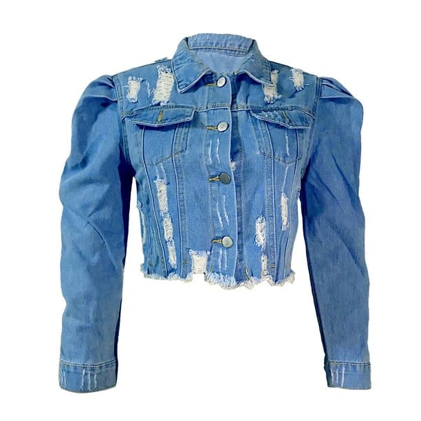 Jean jacket with puffy shoulders cheap