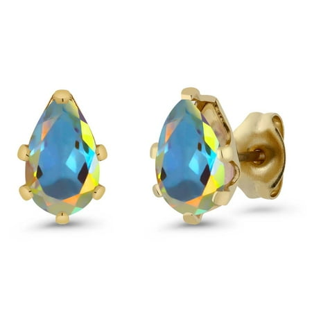2.00 Ct Pear Shape Mercury Mist Mystic Topaz Gold Plated 6-prong Stud Earrings 8x5mm