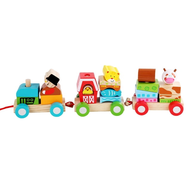KLKCMS Stacking Train Set, Kids Toys Wooden Train, Attractive and Fun Wooden Train Set, Farm trailers