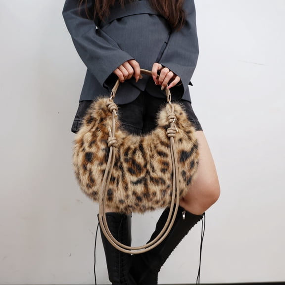 SZHDZJ Plush Half Moon Hobo Bag, Knotted Strap Shoulder Crossbody for Women
