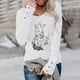 thumbnail image 2 of Moda mujer casual impreso cuello redondo manga larga otoño blusa pullver tops Pompotops FGAJ7001, 2 of 5