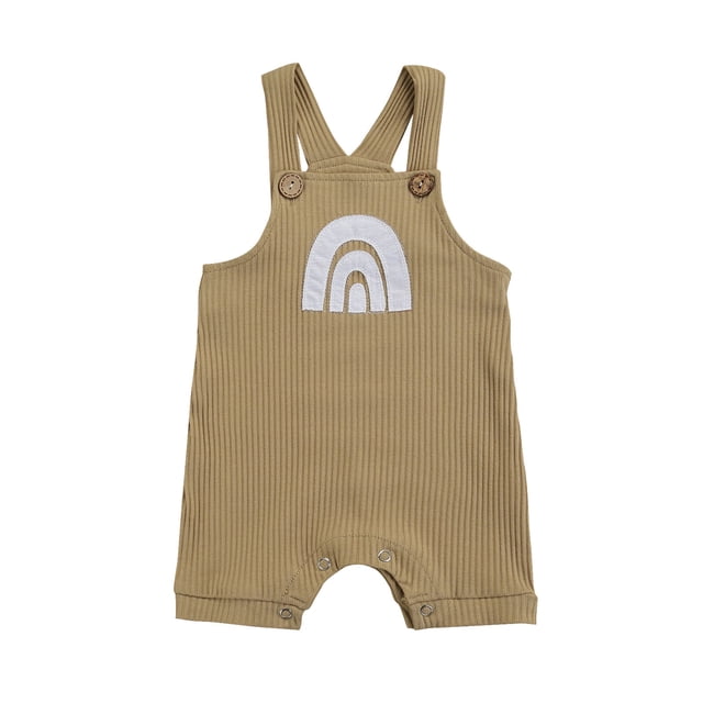 Xingqing Summer Newborn Baby Girls Boys Rompers 6 Colors Rainbow Printed Strap Sleeveless Button Jumpsuits