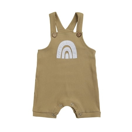 

TheFound Summer Newborn Baby Girls Boys Rompers 6 Colors Rainbow Printed Strap Sleeveless Button Jumpsuits