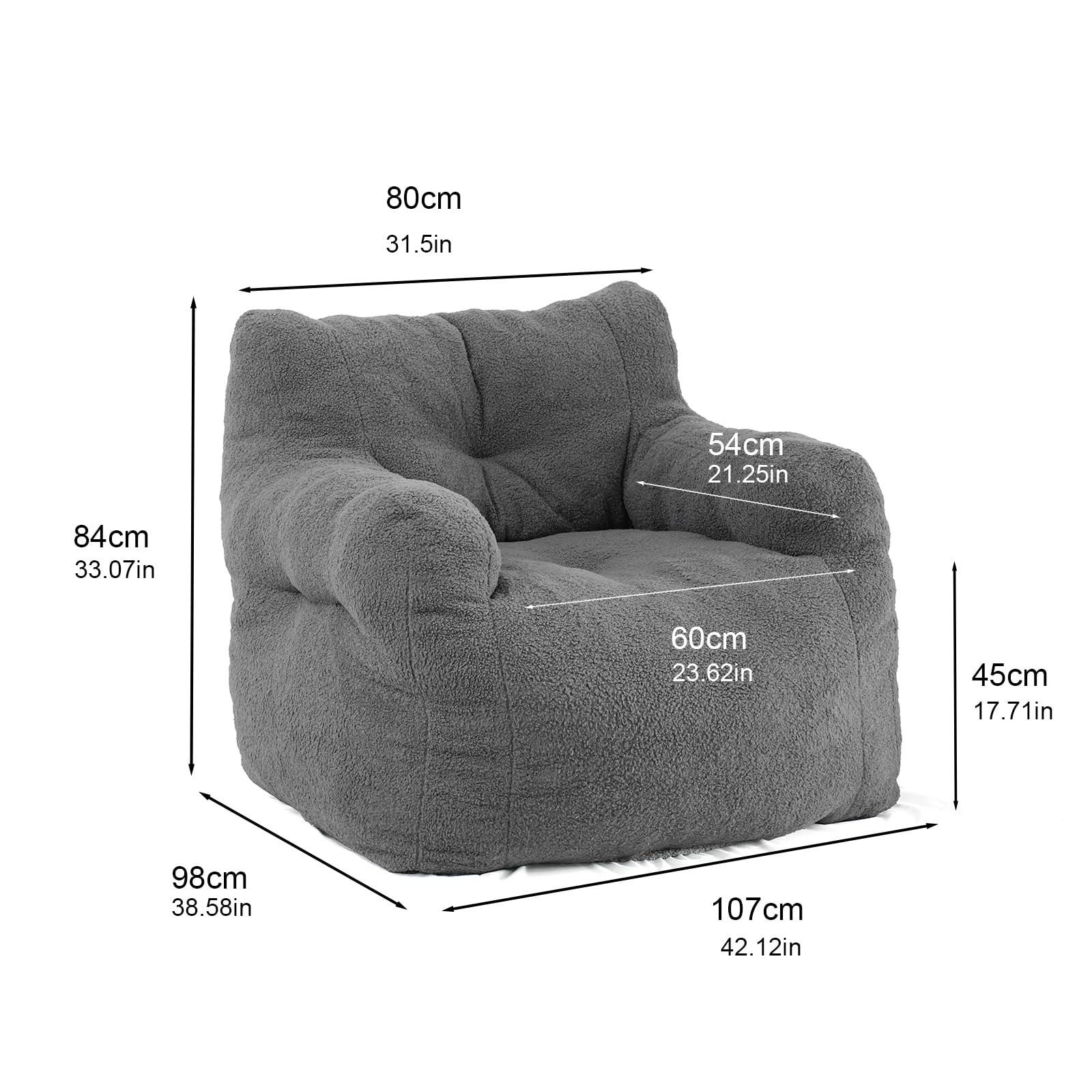 Baxluxe Bean Bag Chairs for Adults Kids Comfy Reading Chair Living Room Couch Home Sofa with Armrest Bean Bag Sofa with Filler Memory Foam Fluffy Lazy Sofa