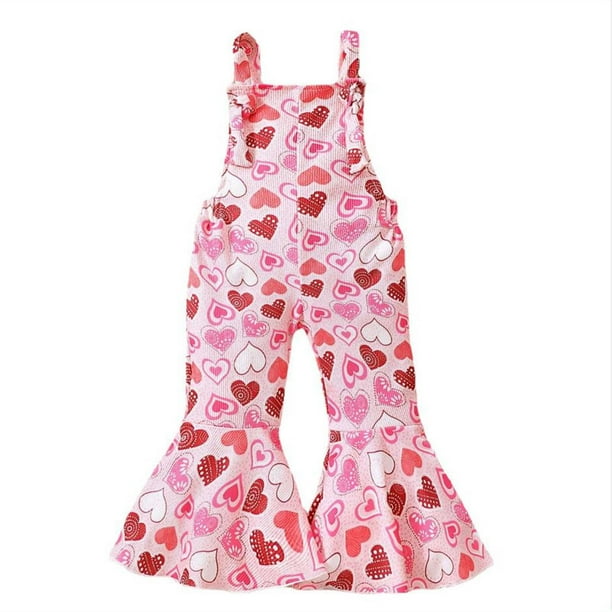 Ropa Para Niñas Pequeñas, Mono Para Niños Pequeños, Mono Con Estampado De Amor Para El Día De San Valentín, Mono Con Tirantes Estampados De Dibujos Animados, Pantalones Rosa Odeerbi LM103-7547