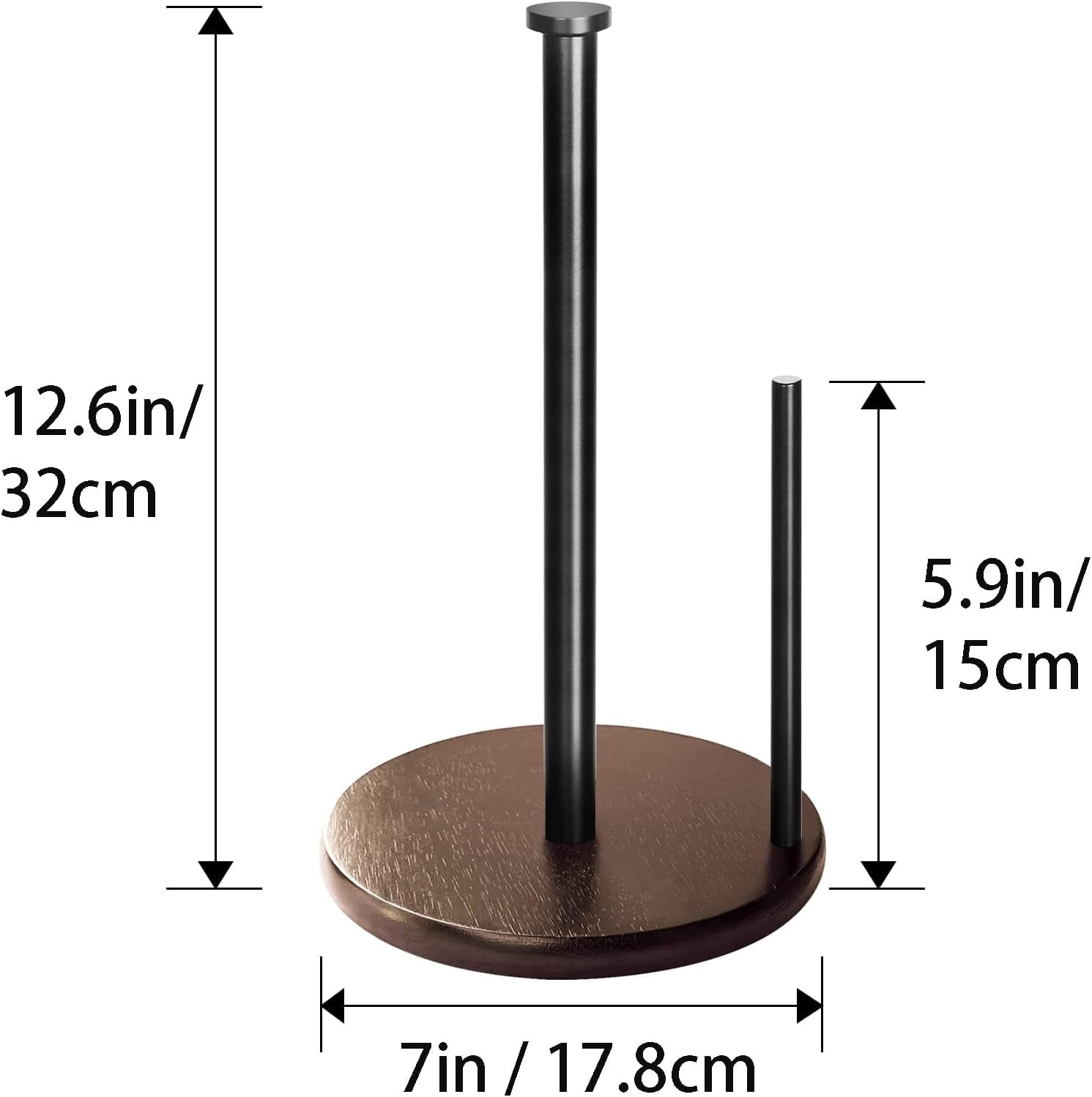 Wood Paper Towel Holder Countertop, , Farmhouse Kitchen Paper Towel Holders Stand with Real Wooden Base, fits Standard and Jumbo Size Paper Towels (Dark Brown)