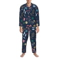 thumbnail image 3 of Balery Colorful Flowers Pijama para Hombre de Dos Piezas con Manga Larga, Conjunto de Dormir y Descanso Suave con Bolsillos-Small, 3 of 7