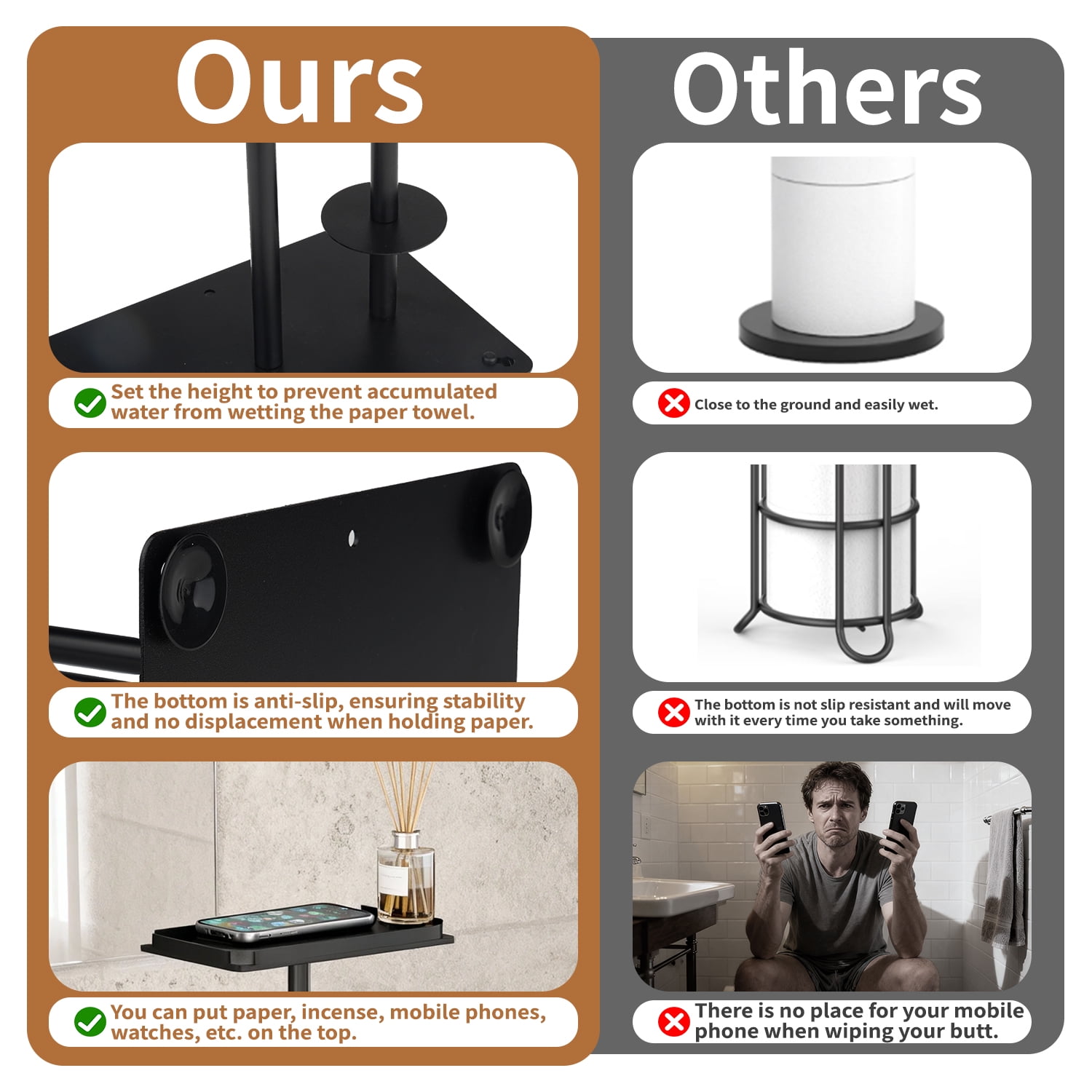 SZZJKJ Toilet Paper Holder Stand with Top Storage Shelf，Toilet Paper Holder，Toilet Paper Rack with Storage Function, Capable of Holding 4 Spare Rolls(Black).