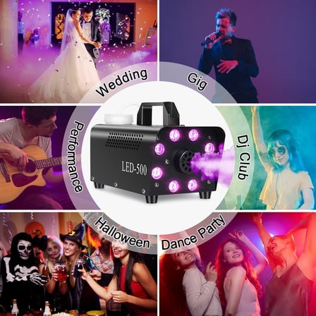 Upgraded 500W Fog Machine with 13 Colorful LED & 8 Lights, 2000 CFM Smoke Machine with Wired & Wireless Remote — Ideal for Halloween, Weddings, Parties & Stage Shows