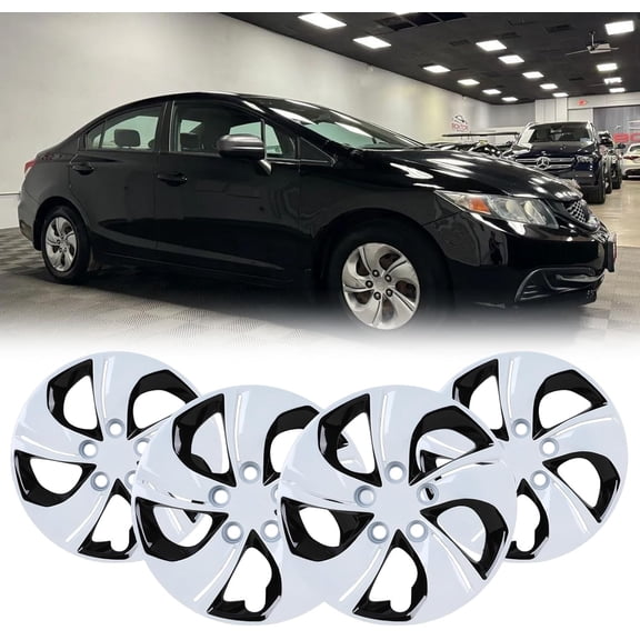 15 inch Hubcap,2013-2015 Civic Sedan Style Wheel Cover,5 Spoke Style aftermarket replacement for 44733-TR3-A00,White Lacquer & Black Lacquer 4PCS