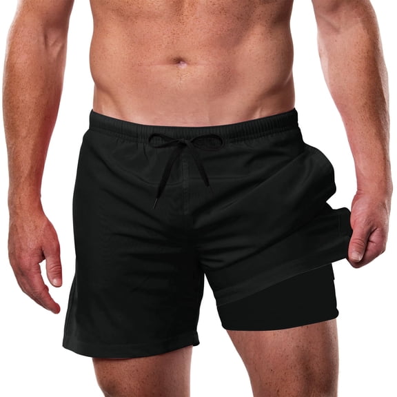Aideaone Mens Swim Trunks with Compression Liner 5.5" Inseam Quick Dry Bathing Suit Lightweight Swimming Shorts Bathing Trunks Swimwear Board Shorts
