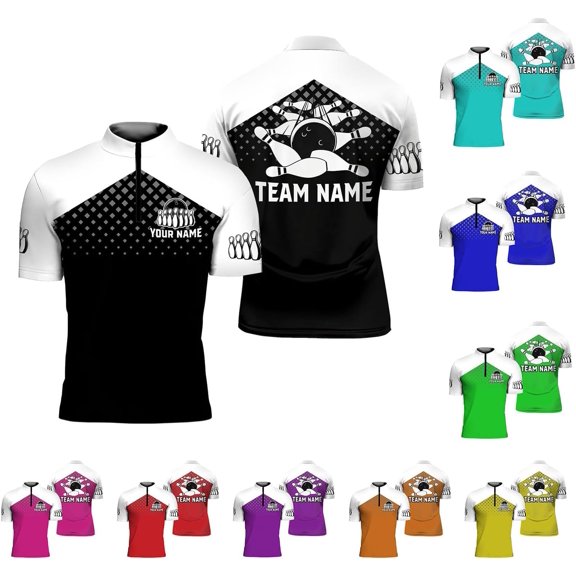 Personalized Bowling Jersey 3D, Bowling Shirts for Team, Bowling Shirt Unisex for Men Women, Bowling Polo Shirts (Black, S)