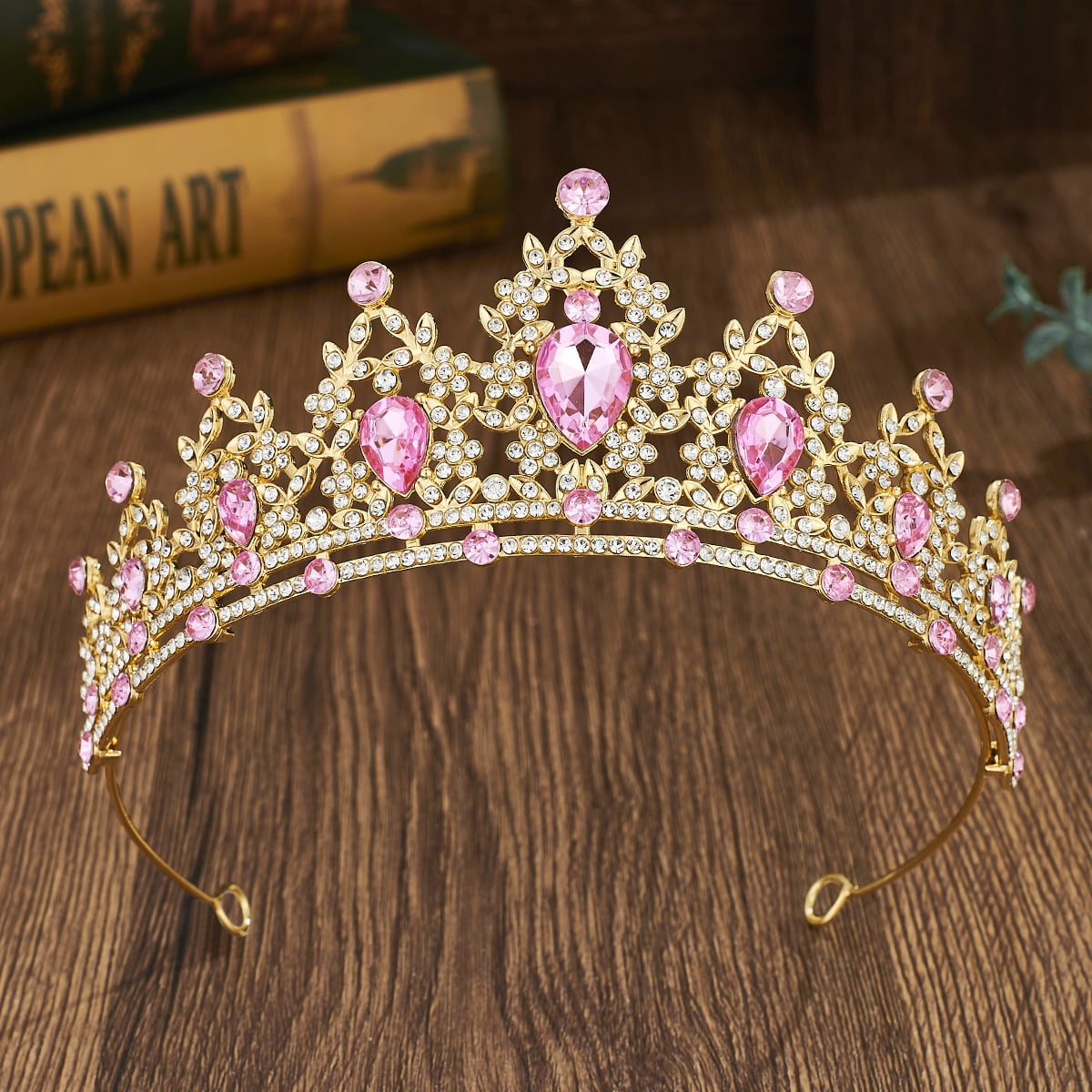 Free People Gold Tiara with Pink Gem Accents - Women Accessories Pink Gemstone Gold Tiara, Princess Headdress, Prom Crown - Etsy main image 3