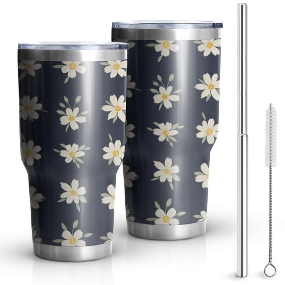 30oz Pioneer Flower Floral Print Pattern Tumbler, Double Wall Vacuum Insulated Cup, BPA-Free Leak Proof Lid & Reusable Straws, Hot 12h, Cold 34h