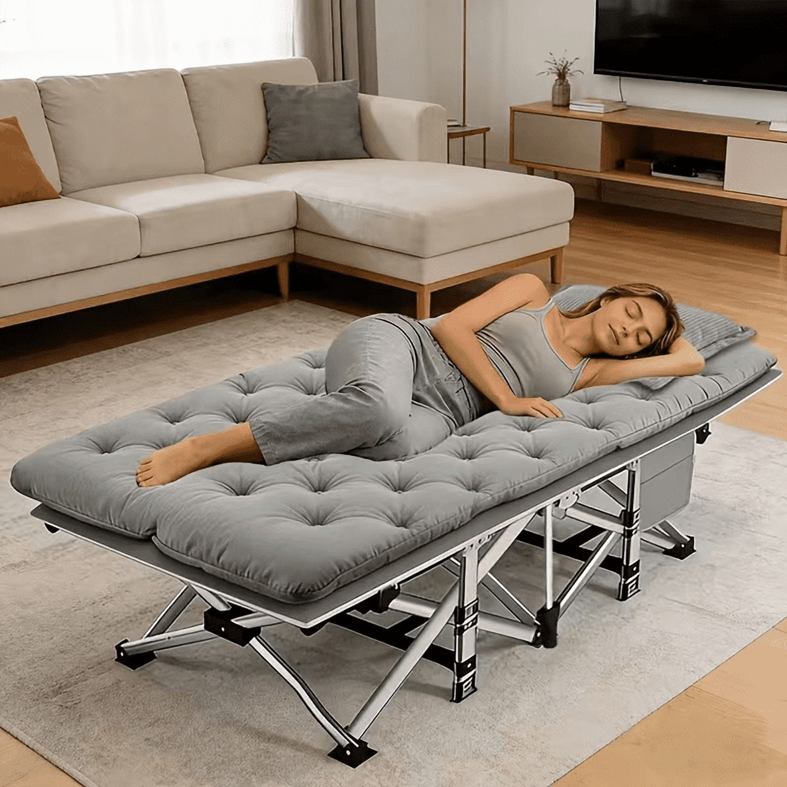 YWORVI 75-inch Comfort Folding Bed: A comfortable folding camping bed with an extra-large, thickened mattress. Portable guest bed with an ergonomic design and s