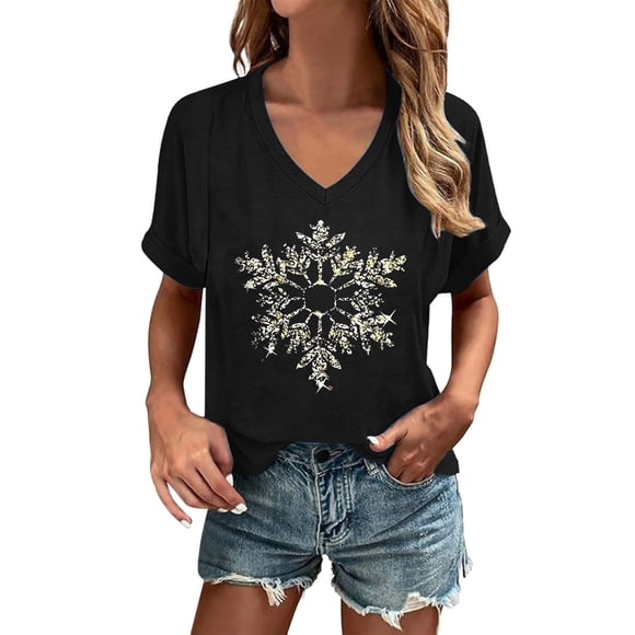 Daznico Casual Printed V-Neck Tee Top for Women Soft Breathable Fabric Versatile Modern Design Comfortable Fit Daily Wear Easy Care Blouse