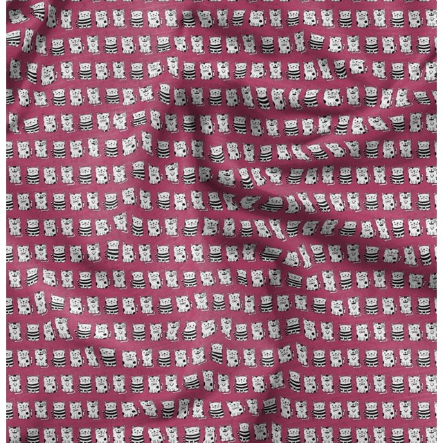 Soimoi Satin Silk Fabric Cat Animal Print Fabric by The Yard 42 Inch Wide