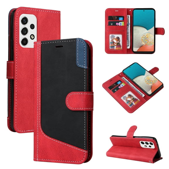 Wallet Case for Samsung Galaxy A32 5G, Buisiness Luxury PU Leather Credit Card Slots Holder Kickstand Magnetic Clasp Phone Cover with Soft Silicone Inner Shockproof Drop Resistant Case,Red