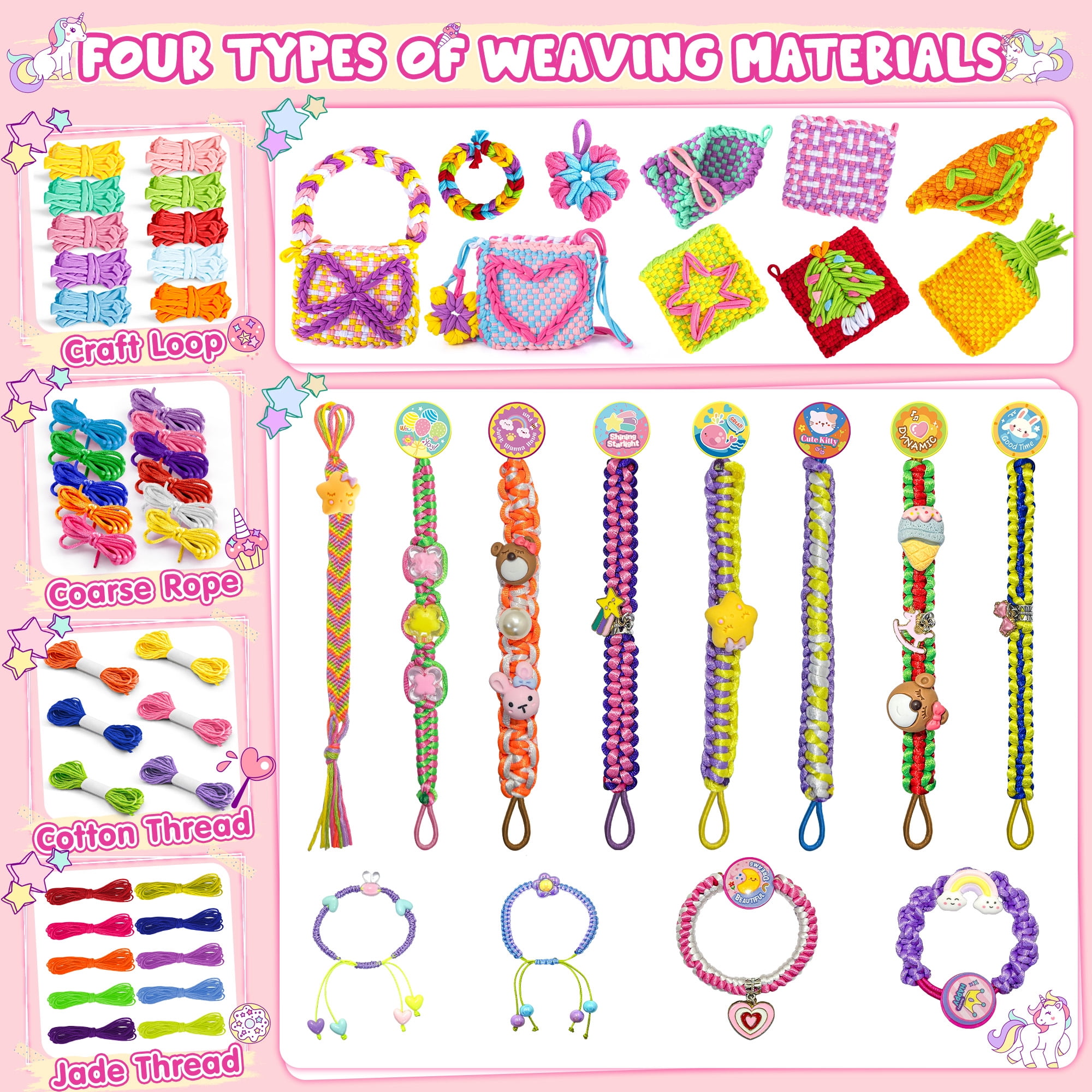 Unicorn 2-in-1 Friendship Bracelet Kit, Weaving Loom Toy for Kids, Crafts Kit for Girls age 6-12, Knitting Activity DIY Toys Birthday Gift for Girls Ages 6 to 12