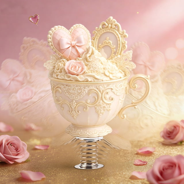 Romantic Acrylic Tea Cup Rocking Ornament with Roses - Perfect Gift for Lovers, Anniversaries & Valentine's Day