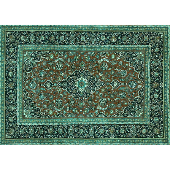 Ahgly Company Machine Washable Indoor Rectangle Persian Turquoise Blue Traditional Area Rugs, 3' x 5'