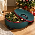 thumbnail image 4 of Christmas Wreath Storage Bag, 60cm Round Holiday Wreath Container with Reinforced Handles, PVC Material Christmas Decoration Storage Bag -Green, 4 of 6